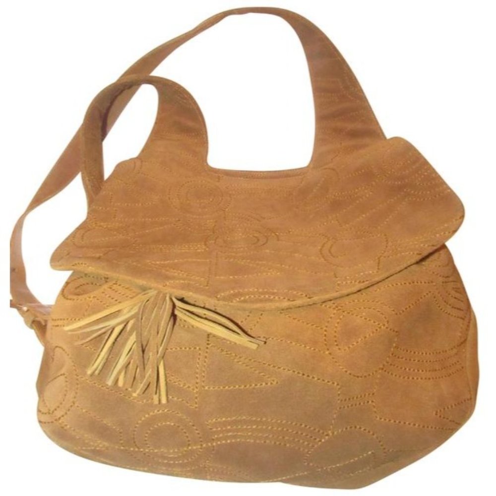 Salvatore Ferragamo Vintage Caramel Brown Suede Leather Hoho Bucket